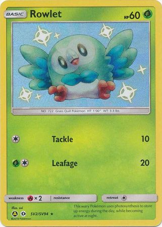 Pokemon Card Hidden Fates SV2/SV94 Rowlet Shiny Rare