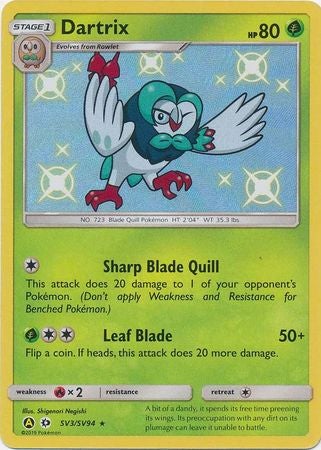 <transcy>Pokemon Card Hidden Fates SV3 / SV94 Dartrix Shiny Rare</transcy>