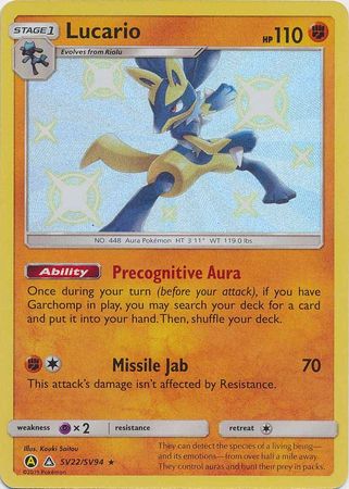 (S) Pokemon Card Hidden Fates SV22/SV94 Lucario Shiny Rare