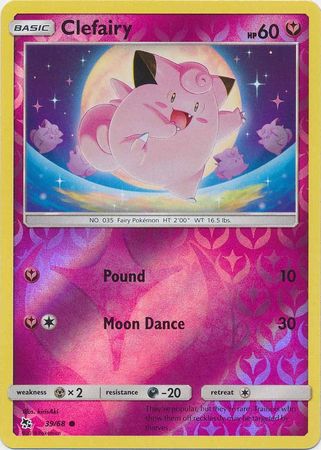 <transcy>Pokemon Card Hidden Fates 39/68 Clefairy Common Reverse Holo</transcy>