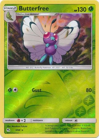 <transcy>Pokemon Card Hidden Fates 3/68 Butterfree Sjælden Reverse Holo</transcy>