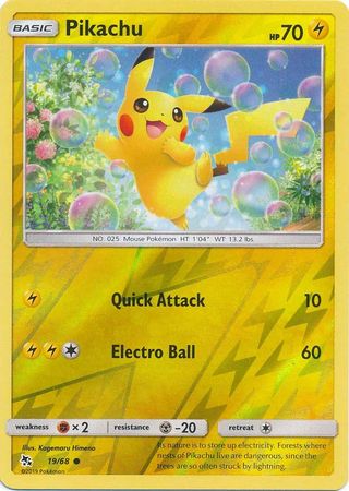 <transcy>Pokemon Card Hidden Fates 19/68 Pikachu Common Reverse Holo</transcy>