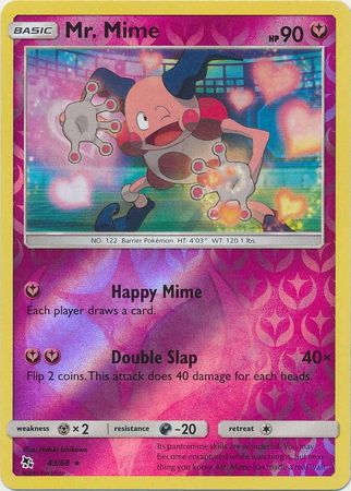 <transcy>Pokemon Card Hidden Fates 43/68 Mr. Mime Sjælden Reverse Holo</transcy>