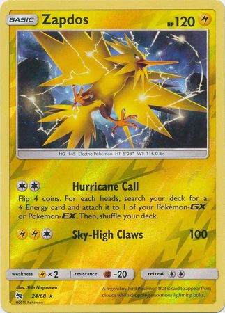 <transcy>Pokemon Card Hidden Fates 24/68 Zapdos Sjælden omvendt Holo</transcy>