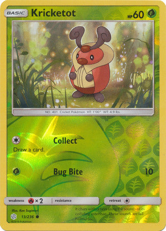 <transcy>Pokemon Card Cosmic Eclipse 013/236 13/236 Kricketot Reverse Holo Common</transcy>