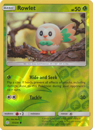 Pokemon Card Cosmic Eclipse 017/236 17/236 Rowlet Reverse Holo Common