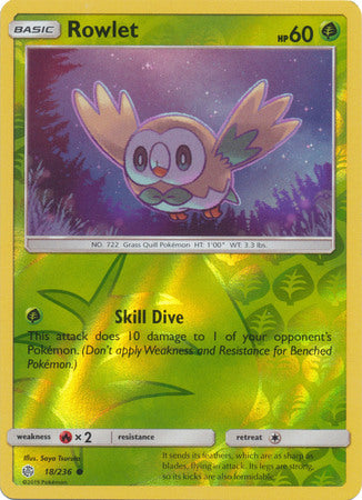 <transcy>Pokemon Card Cosmic Eclipse 018/236 18/236 Rowlet Reverse Holo Common</transcy>