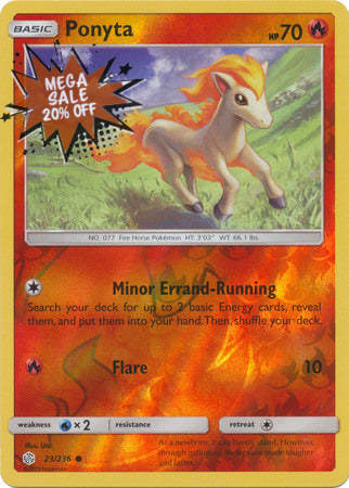 <transcy>Pokemon Card Cosmic Eclipse 023/236 23/236 Ponyta Reverse Holo Common</transcy>