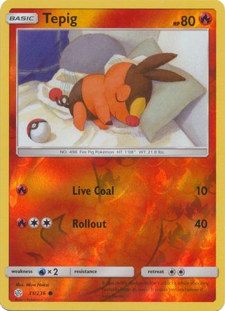 <transcy>Pokemon Card Cosmic Eclipse 031/236 31/236 Tepig Reverse Holo Common</transcy>