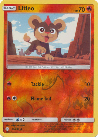 <transcy>Pokemon Card Cosmic Eclipse 036/236 36/236 Litleo Reverse Holo Common</transcy>