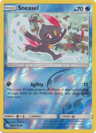 <transcy>Pokemon Card Cosmic Eclipse 043/236 43/236 Sneasel Reverse Holo Common</transcy>