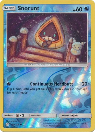 <transcy>بطاقة بوكيمون Cosmic Eclipse 047/236 47/236 Snorunt Reverse Holo Common</transcy>