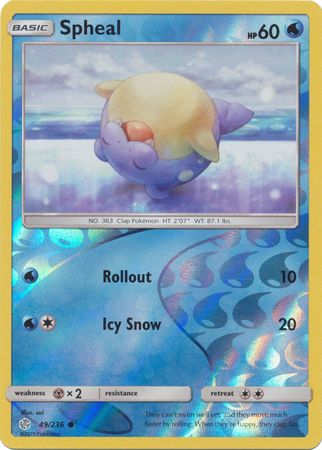 <transcy>بطاقة Pokemon Cosmic Eclipse 049/236 49/236 Spheal Reverse Holo Common</transcy>