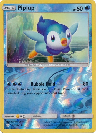 <transcy>بطاقة بوكيمون Cosmic Eclipse 054/236 54/236 Piplup Reverse Holo Common</transcy>