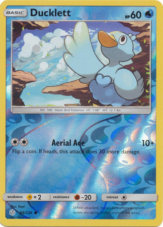 Pokemon Card Cosmic Eclipse 059/236 59/236 Ducklett Reverse Holo Common