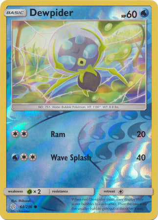 <transcy>Pokemon Card Cosmic Eclipse 064/236 64/236 Dewpider Reverse Holo Common</transcy>