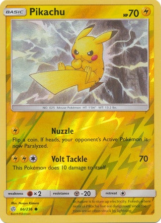 <transcy>Pokemon Card Cosmic Eclipse 066/236 66/236 Pikachu Reverse Holo Common</transcy>