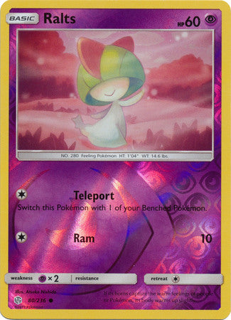 <transcy>بطاقة بوكيمون Cosmic Eclipse 080/236 80/236 Ralts Reverse Holo Common</transcy>