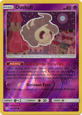 <transcy>Pokemon Card Cosmic Eclipse 083/236 83/236 Duskull Reverse Holo Common</transcy>