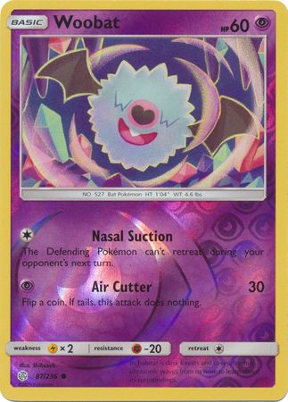 <transcy>Pokemon Card Cosmic Eclipse 087/236 87/236 Woobat Reverse Holo Common</transcy>