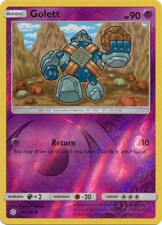 <transcy>Pokemon Card Cosmic Eclipse 089/236 89/236 Golett Reverse Holo Common</transcy>