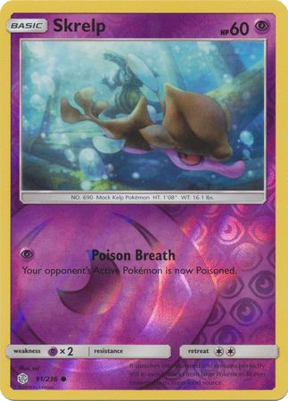 Pokemon Card Cosmic Eclipse 091/236 91/236 Skrelp Reverse Holo Common