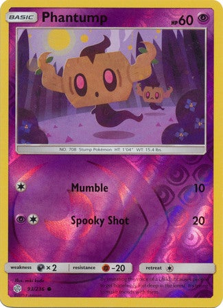 <transcy>Pokemon Card Cosmic Eclipse 093/236 93/236 Phantump Reverse Holo Common</transcy>