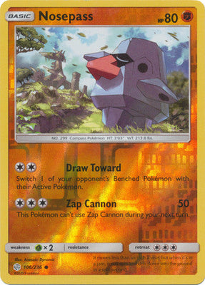 Pokemon Card Cosmic Eclipse 106/236 Nosepass Reverse Holo Common