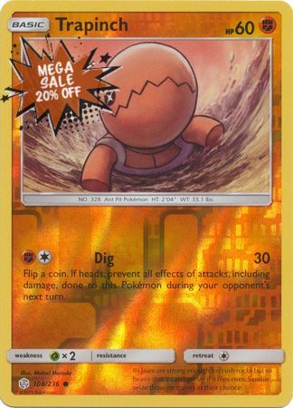 Pokemon Card Cosmic Eclipse 108/236 Trapinch Reverse Holo Common