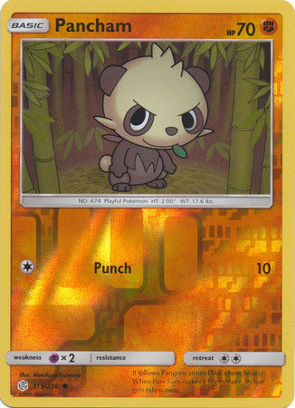 <transcy>بطاقة بوكيمون Cosmic Eclipse 119/236 Pancham Reverse Holo Common</transcy>