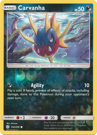 Pokemon Card Cosmic Eclipse 132/236 Carvanha Reverse Holo Common