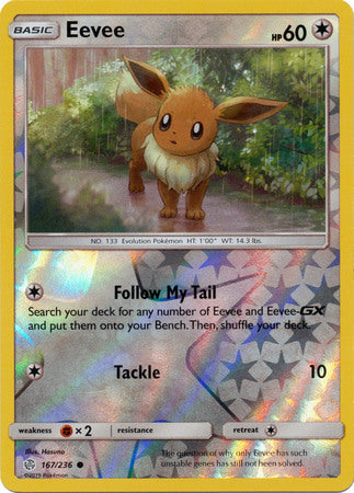 <transcy>Pokemon Card Cosmic Eclipse 167/236 Eevee Reverse Holo Common</transcy>