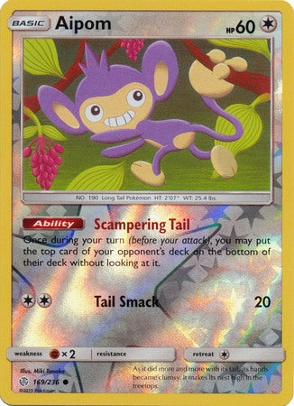 Pokemon Card Cosmic Eclipse 169/236 Aipom Reverse Holo Common