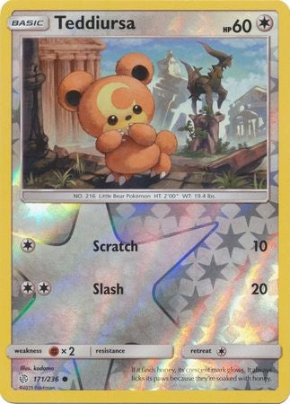 <transcy>Pokemon Karte Cosmic Eclipse 171/236 Teddiursa Reverse Holo Common</transcy>