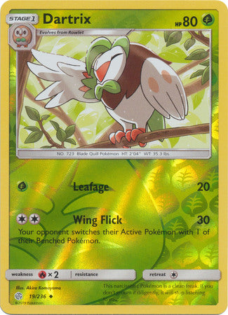 <transcy>Pokemon Card Cosmic Eclipse 019/236 19/236 Dartrix Reverse Holo Ikke almindelig</transcy>