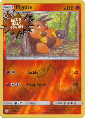 <transcy>Pokemon Card Cosmic Eclipse 032/236 32/236 Pignite Reverse Holo Gelegentlich</transcy>