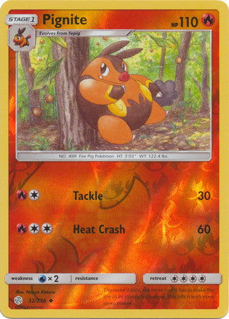 <transcy>Pokemon Card Cosmic Eclipse 032/236 32/236 Pignite Reverse Holo Ikke almindelig</transcy>