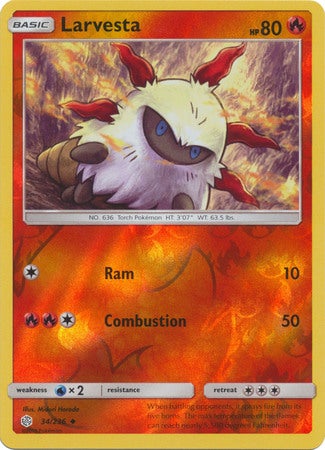 <transcy>Pokemon Card Cosmic Eclipse 034/236 34/236 Larvesta Reverse Holo Ikke almindelig</transcy>