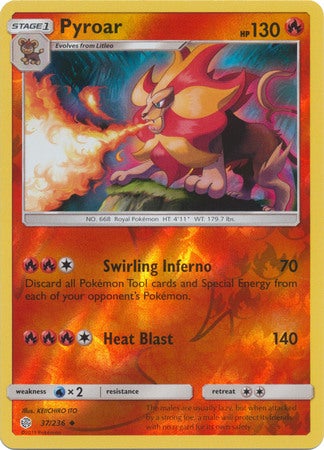 <transcy>Pokemon Card Cosmic Eclipse 037/236 37/236 Pyroar Reverse Holo Ikke almindelig</transcy>