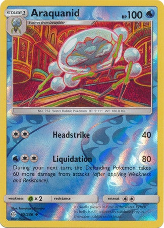 <transcy>Pokemon Card Cosmic Eclipse 065/236 65/236 Araquanid Reverse Holo Gelegentlich</transcy>