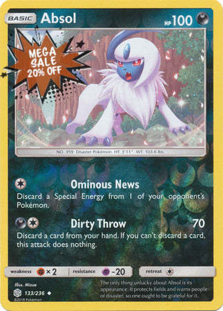 <transcy>Pokemon Card Cosmic Eclipse 133/236 Absol Reverse Holo Ikke almindelig</transcy>