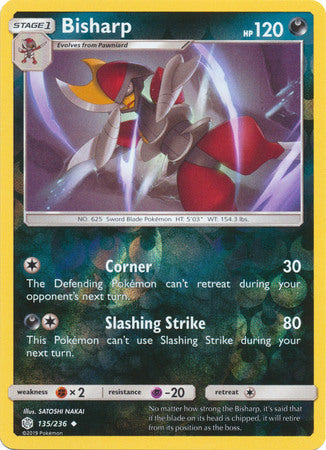 Pokemon Card Cosmic Eclipse 135/236 Bisharp Reverse Holo Uncommon