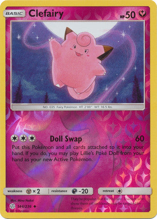 <transcy>Pokemon Card Cosmic Eclipse 144/236 Clefairy Reverse Holo Ikke almindelig</transcy>