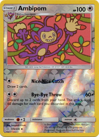 Pokemon Card Cosmic Eclipse 170/236 Ambipom Reverse Holo Uncommon