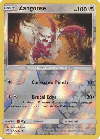 <transcy>Pokemon Card Cosmic Eclipse 173/236 Zangoose Reverse Holo Ikke almindelig</transcy>