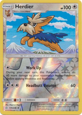 Pokemon Card Cosmic Eclipse 175/236 Herdier Reverse Holo Uncommon