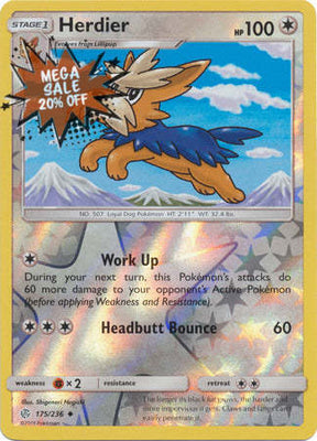 Pokemon Card Cosmic Eclipse 175/236 Herdier Reverse Holo Uncommon