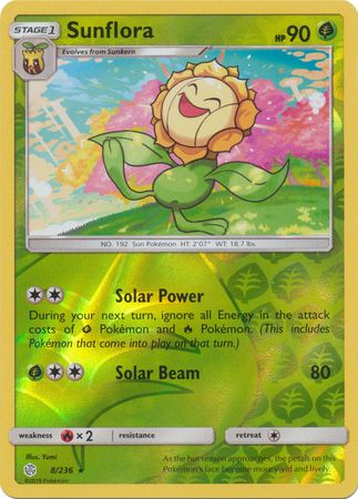 <transcy>Pokemon Card Cosmic Eclipse 008/236 8/236 Sunflora Reverse Holo Sjælden</transcy>