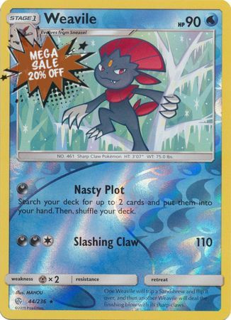 <transcy>Pokemon Card Cosmic Eclipse 044/236 44/236 Weavile Reverse Holo Selten</transcy>