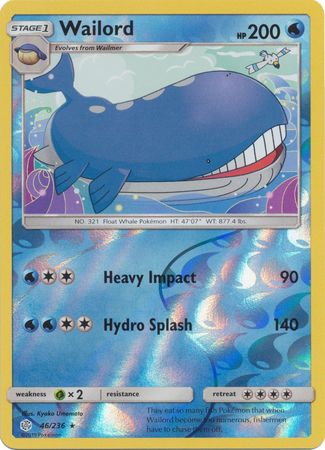 <transcy>بطاقة بوكيمون Cosmic Eclipse 046/236 46/236 Wailord Reverse Holo Rare</transcy>